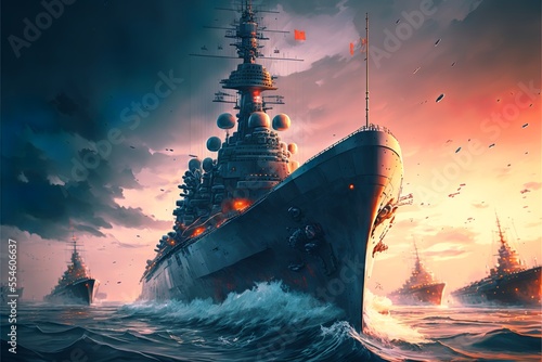 Modern warships in the sea photo