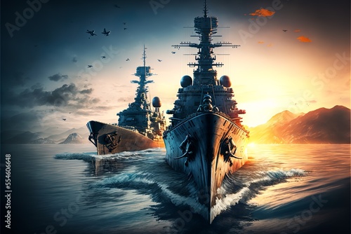 Leinwand Poster Modern warships in the sea