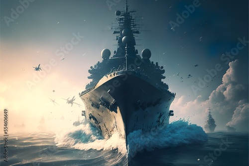 Print op canvas Modern warships in the sea