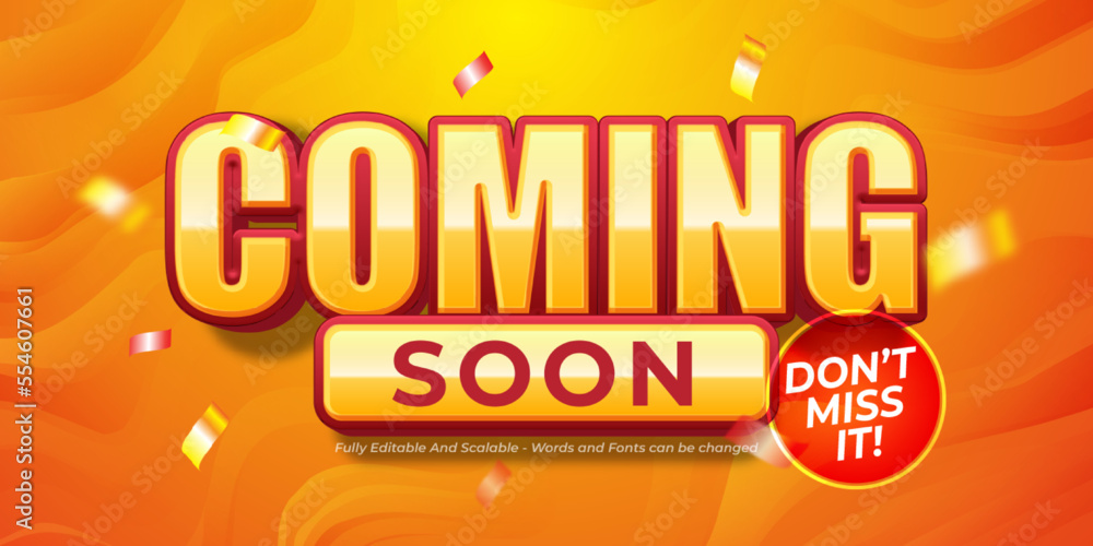 Coming soon text design with 3d modern effect style on gradient background Coming soon text design with 3d modern effect style on gradient background