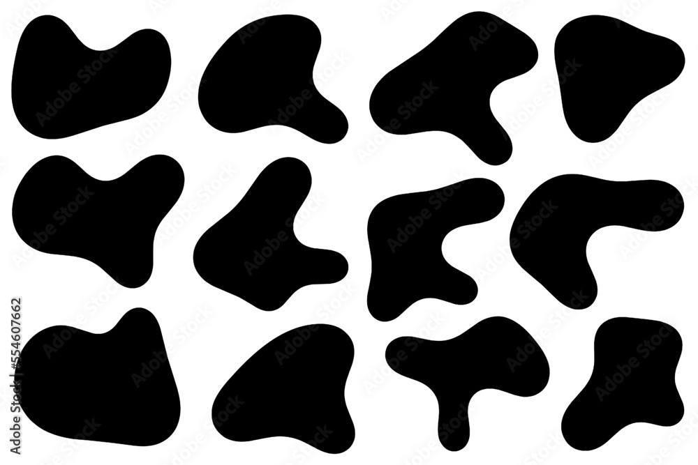 Set of abstract liquid forms and fluid shapes, blobs element, black abstract blobs, irregular shapes, black ink. Set of abstract liquid forms and fluid shapes, blobs element, black abstract blobs, irregular shapes, black ink.