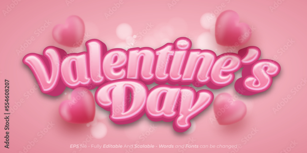 Editable text effect Valentine's day with 3d heart background