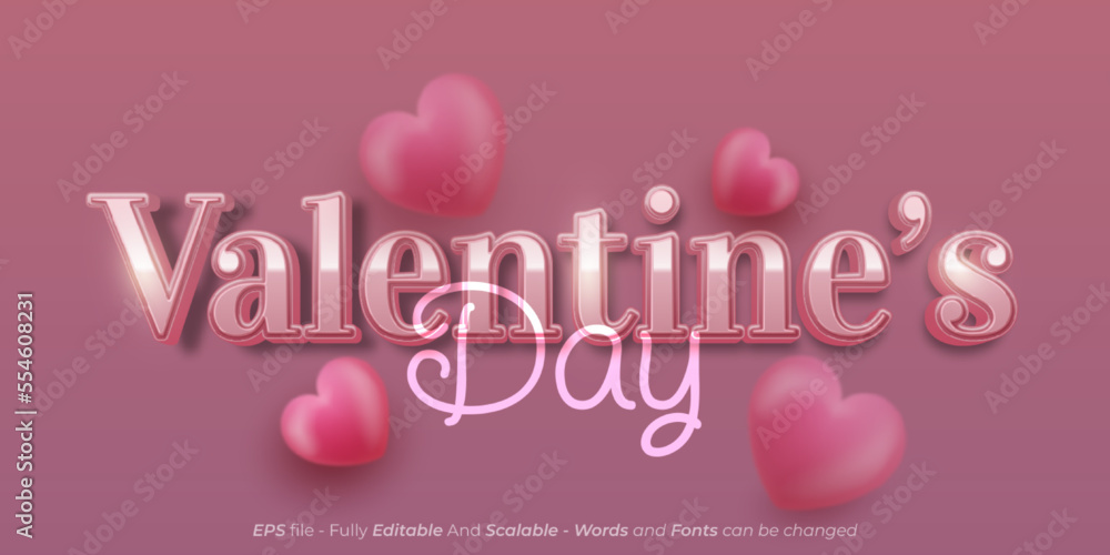 Editable text effect valentine's with three dimension text style