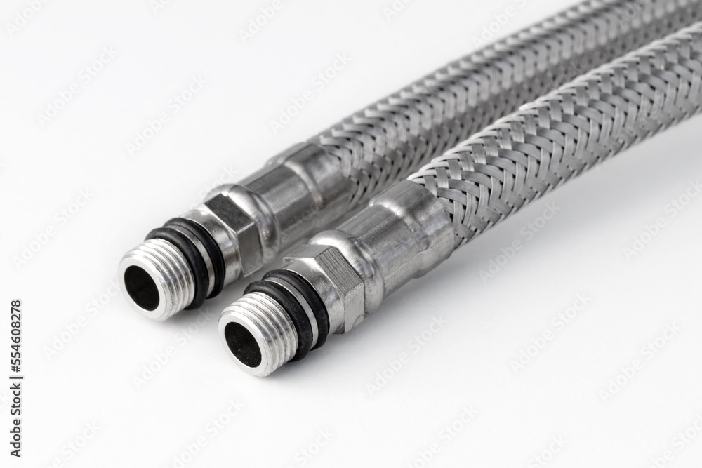 stainless steel water hose on white background stainless steel water hose on white background