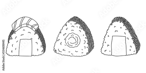 Hand drawn onigiri clipart set. Japanese fast food made of rice. Rice ball in nori seaweed