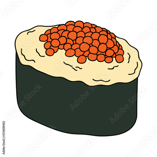 Hand drawn gunkan maki sushi clipart. Japanese traditional cuisine dishes. Asian food