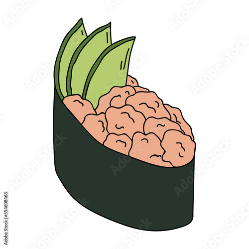 Hand drawn gunkan maki sushi clipart. Japanese traditional cuisine dishes. Asian food
