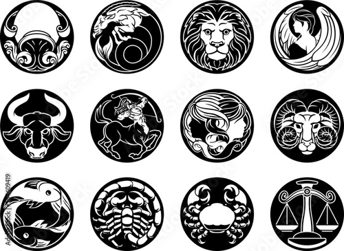 Astrology zodiac horoscope star signs icon symbols set