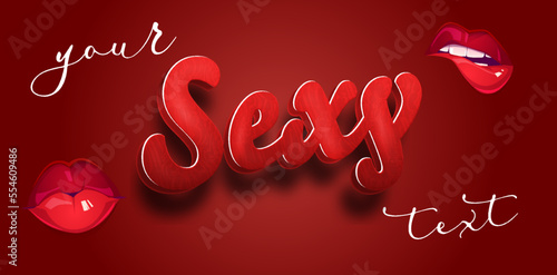 Your Sexy Hot Red Text with Sexy lips on Red Rose background. Stylish vector illustration of fashion and beauty