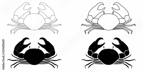 outline silhouette crab icon set isolated on white background