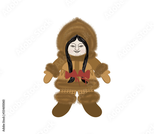 Girl, Eskimo, in winter clothes, a color drawing on a transparent background, for design and print, print for fabric