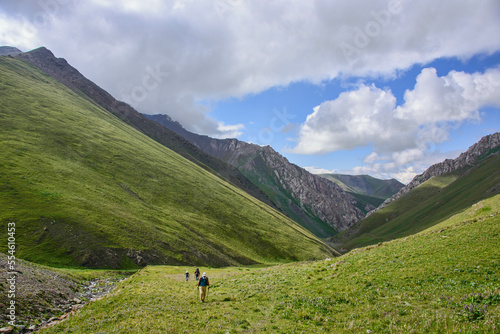 Trekkers on the epic Heights of Alay route, Alay, Kyrgyzstan
