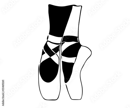 ballerina's feet in pointe shoes - black and white logo