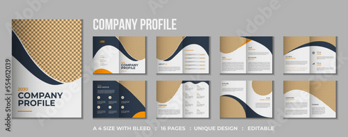 16 pages company profile bifold brochure mockup design 
