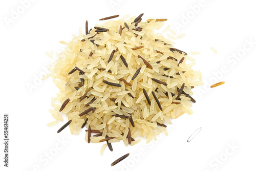 Closeup of long rice mixed with wild rice