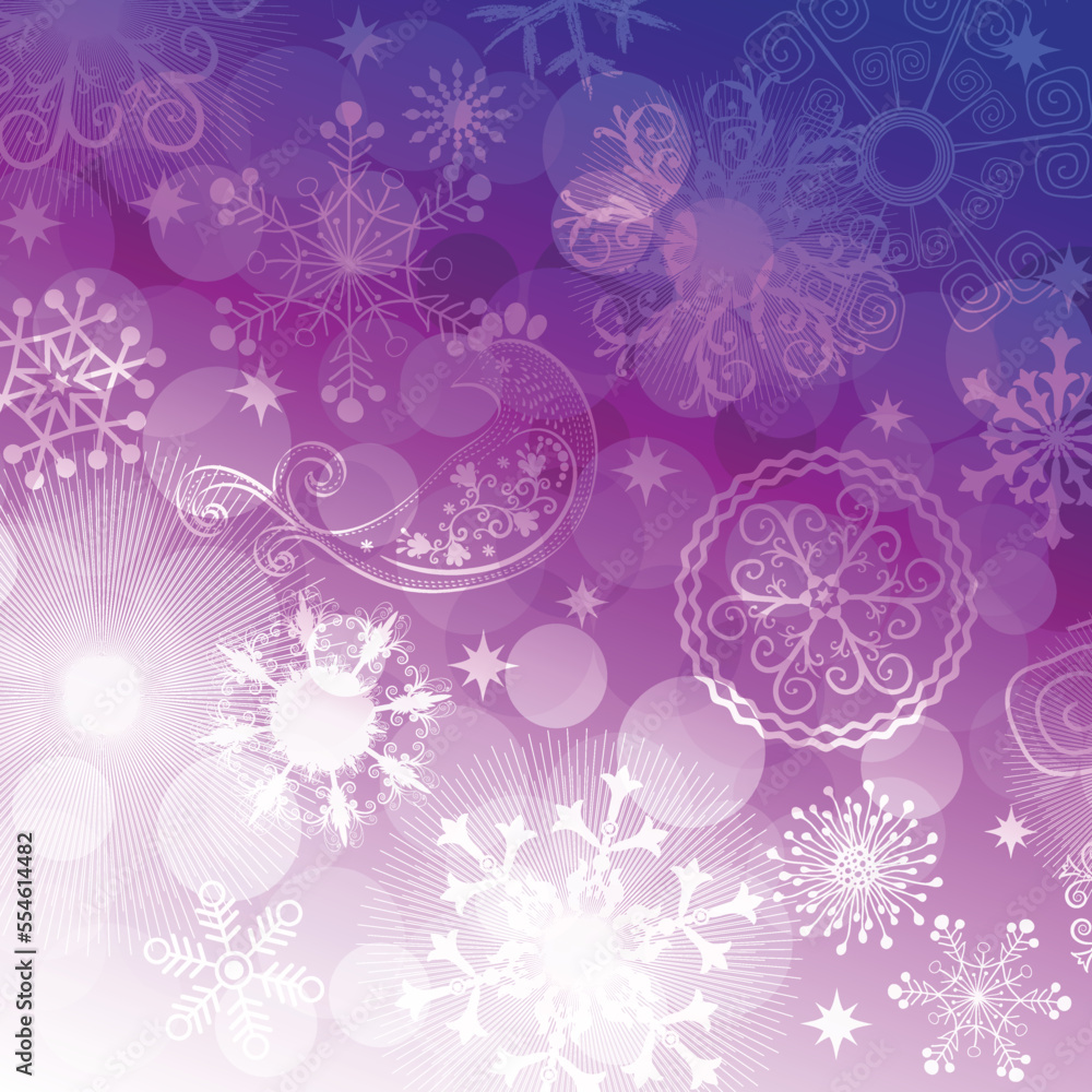 Vector purple and white christmas frame with hand drawn vintage snowflakes and bird Vector purple and white christmas frame with hand drawn vintage snowflakes and bird