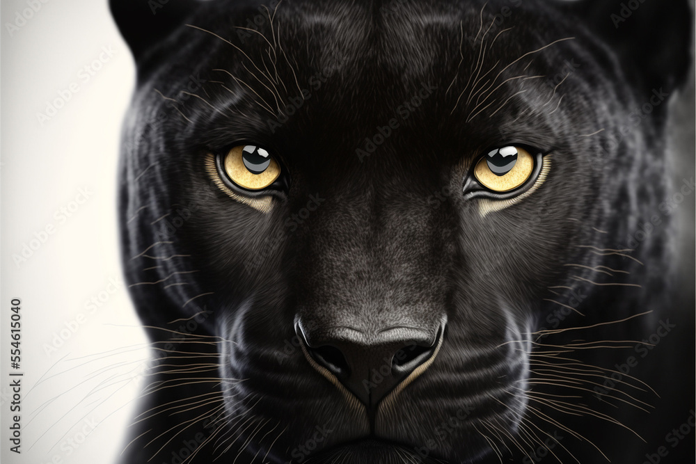 Close up on a  black panther eyes on white