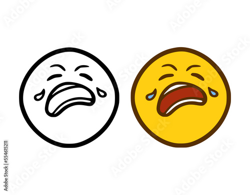 Crying emoticon in doodle style isolated on white background