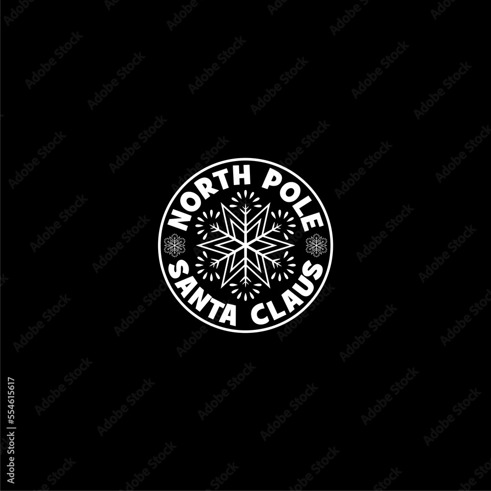 North pole Santa Claus stamp icon isolated on dark background