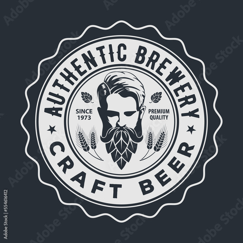 Craft Beer, Authentic Brewery logo design template with Man with beard made of hop cone. Vector illustration