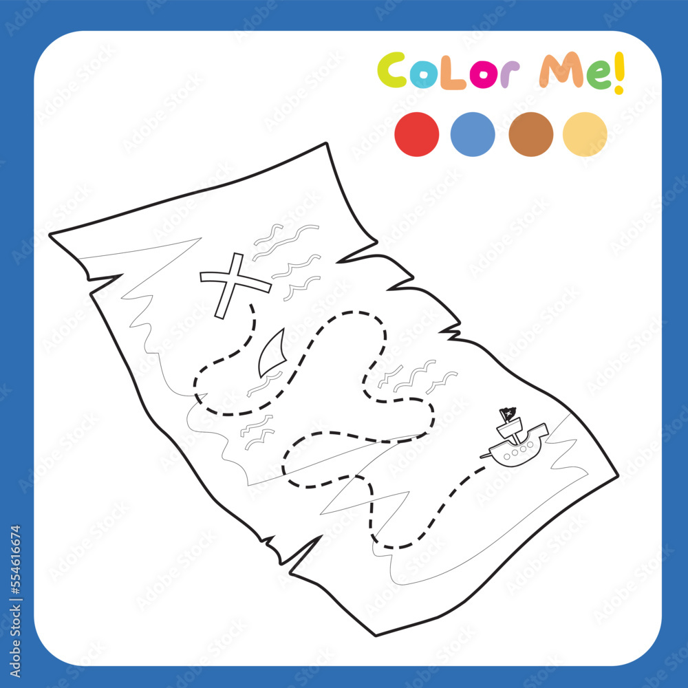 Coloring worksheet for children with pirate theme. Educational ...
