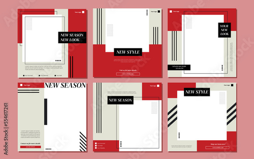 Set of Editable square banner template. red background color with stripe line shape. Suitable for social media post and web internet ads. Vector illustration with photo college