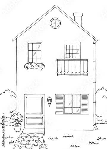 House exterior building graphic black white sketch vertical illustration vector 