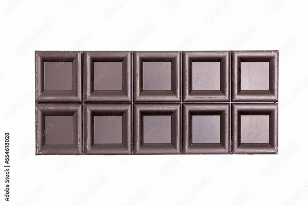 Fototapeta premium Bitter dark chocolate bar isolated on white background, top view