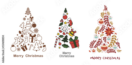 Pack of Christmas Trees for cards, posters and banners. Vector illustration 