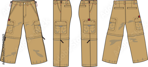 MEN AND BOYS BOTTOM WEAR CARGO PANT VECTOR SKETCH FRONT BACK AND BOTH SIDES VIEW