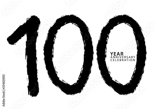 100 year anniversary celebration black color logotype vector, 100 number design, 100th Birthday invitation, logo number design vector illustration, black brushstroke illustration
