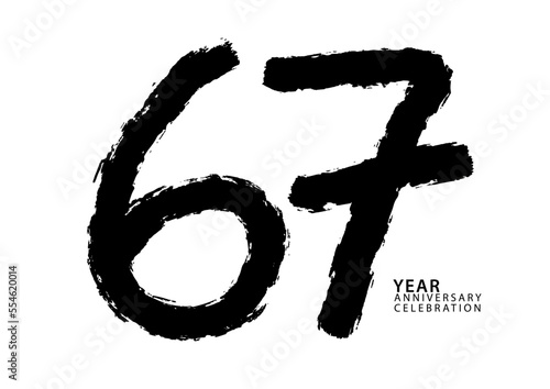 67 year anniversary celebration black color logotype vector, 67 number design, 67th Birthday invitation, logo number design vector illustration, black brushstroke illustration