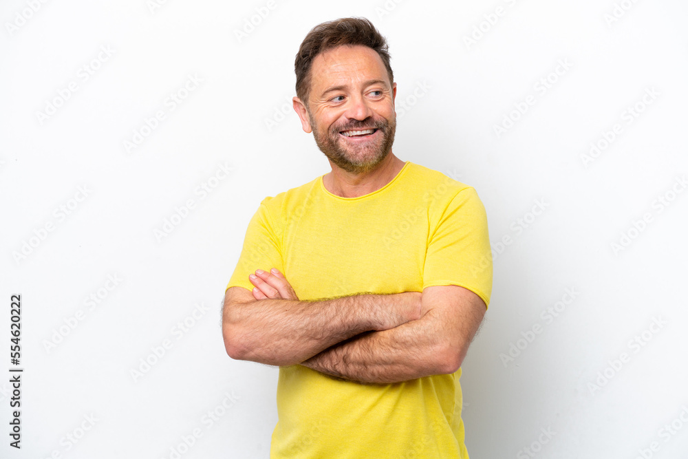 Middle age caucasian man isolated on white background happy and smiling Middle age caucasian man isolated on white background happy and smiling