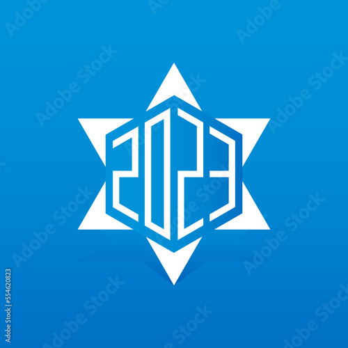 2023 - David star with new year date. The Abstract vector design element.