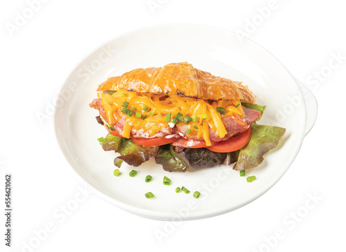 Png Bacon Ham Cheese Croissant on a white plate