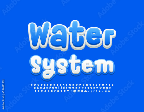Vector bright logo Water Systems.  White and Blue handwritten  Font. Modern Alphabet Letters and Numbers