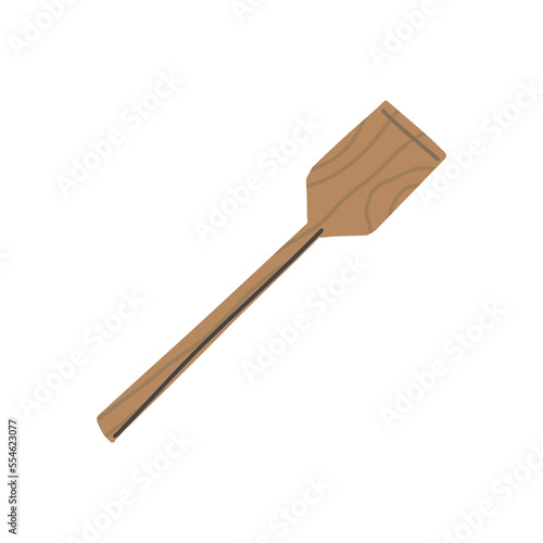 Wooden kitchenware utensil spatula with wood grain texture. Vector hand drawn clipart kitchen utensil