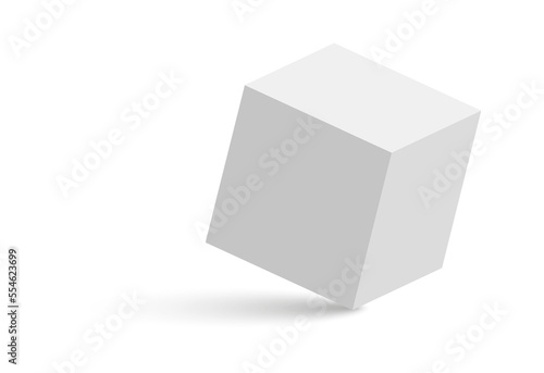 White cube. 3D abstract box with shadow. Geometric paper square empty package. Gift box or shoebox