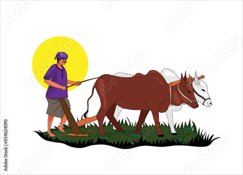 indian . Pakistani cow farmer vector illustration