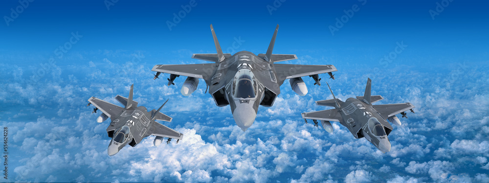 atomwaffenfähige bundeswehr, kampfflugzeug staffel im flug über den wolken