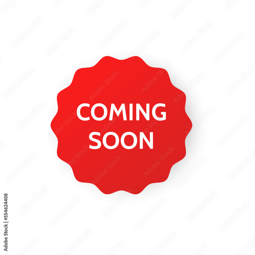 Coming soon promo labels. Red ribbons. Vector bage and banners Coming soon promo labels. Red ribbons. Vector bage and banners