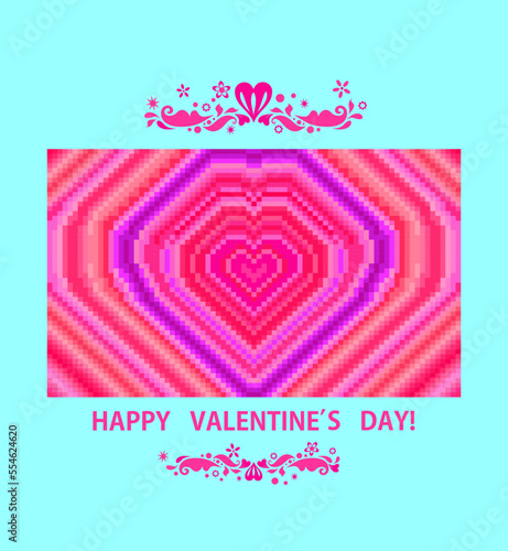 Pink, red, magenta, lilac and violet disco background with pulsing heart for Valentine’s day party