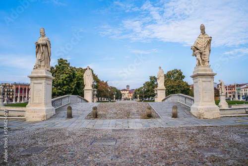 Padua, Veneto, Italy: Prato della Valle, famous square in Padua; bridge with statues of popes at Prato of the Valley square