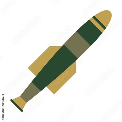 Rocket illustration. Artillery shell, warhead isolated on white background. Weapon, aircraft concept