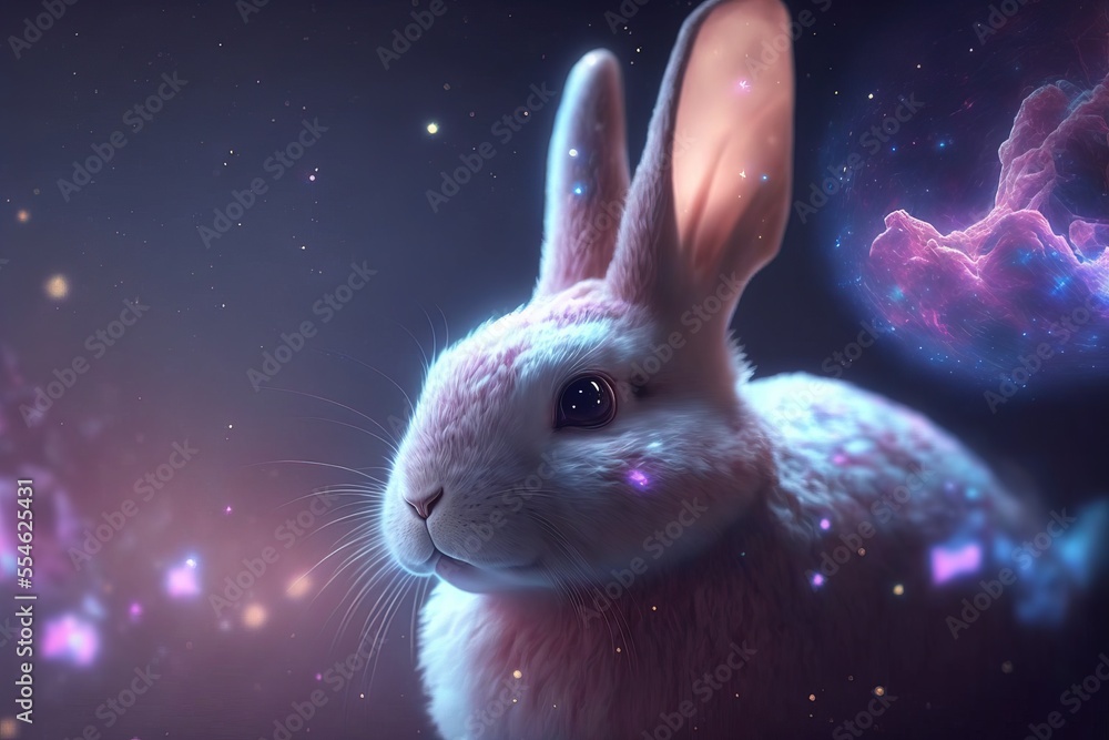 Cosmic Rabbit. Chinese lunar rabbit zodiac. constellation Generative AI