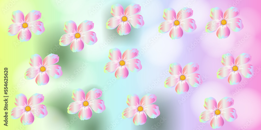 Vector seamless beautiful pattern flower and leaves flat background