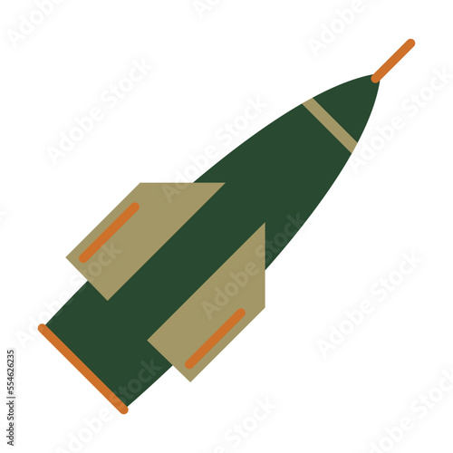 Rocket illustration. Ballistic air bomb, artillery shell, warhead isolated on white background. Weapon, aircraft concept