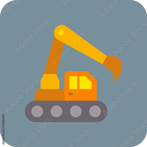 Excavator Multicolor Round Corner Flat Icon