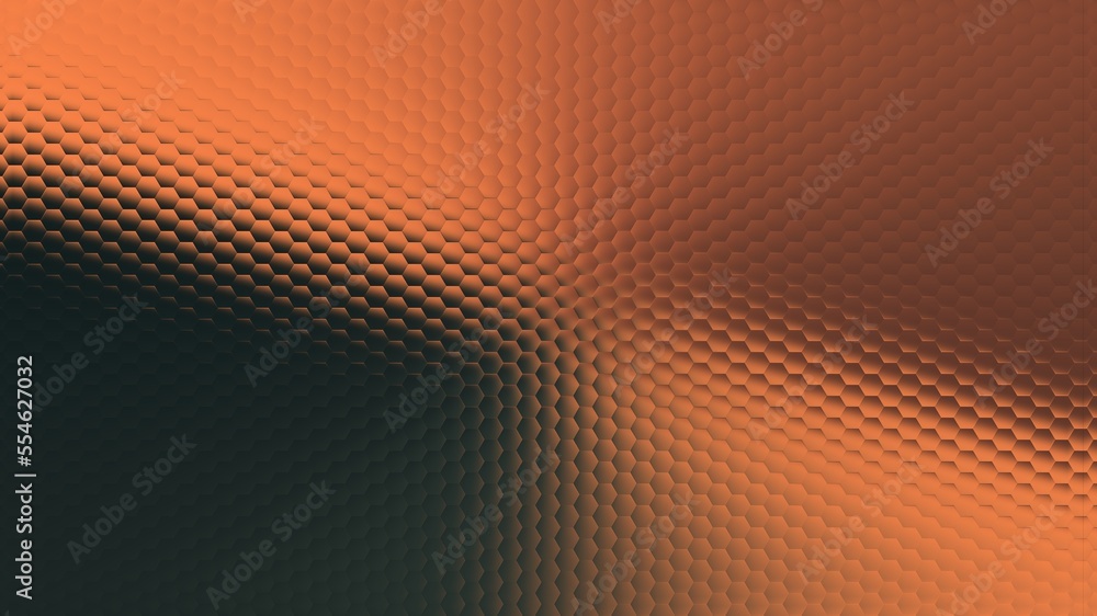 Illustration of an orange and black glowing background with a hexagonal mosaic and added effects Illustration of an orange and black glowing background with a hexagonal mosaic and added effects