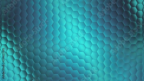 Illustration of a teal backlit background with a hexagonal mosaic and added effects